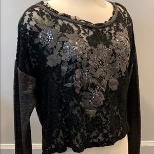 Miss Me Long Sleeve Tweed Look Black Lace Size S
